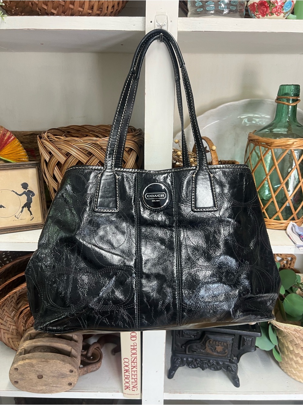 Coach bag purse black patent F-1093-F-1565